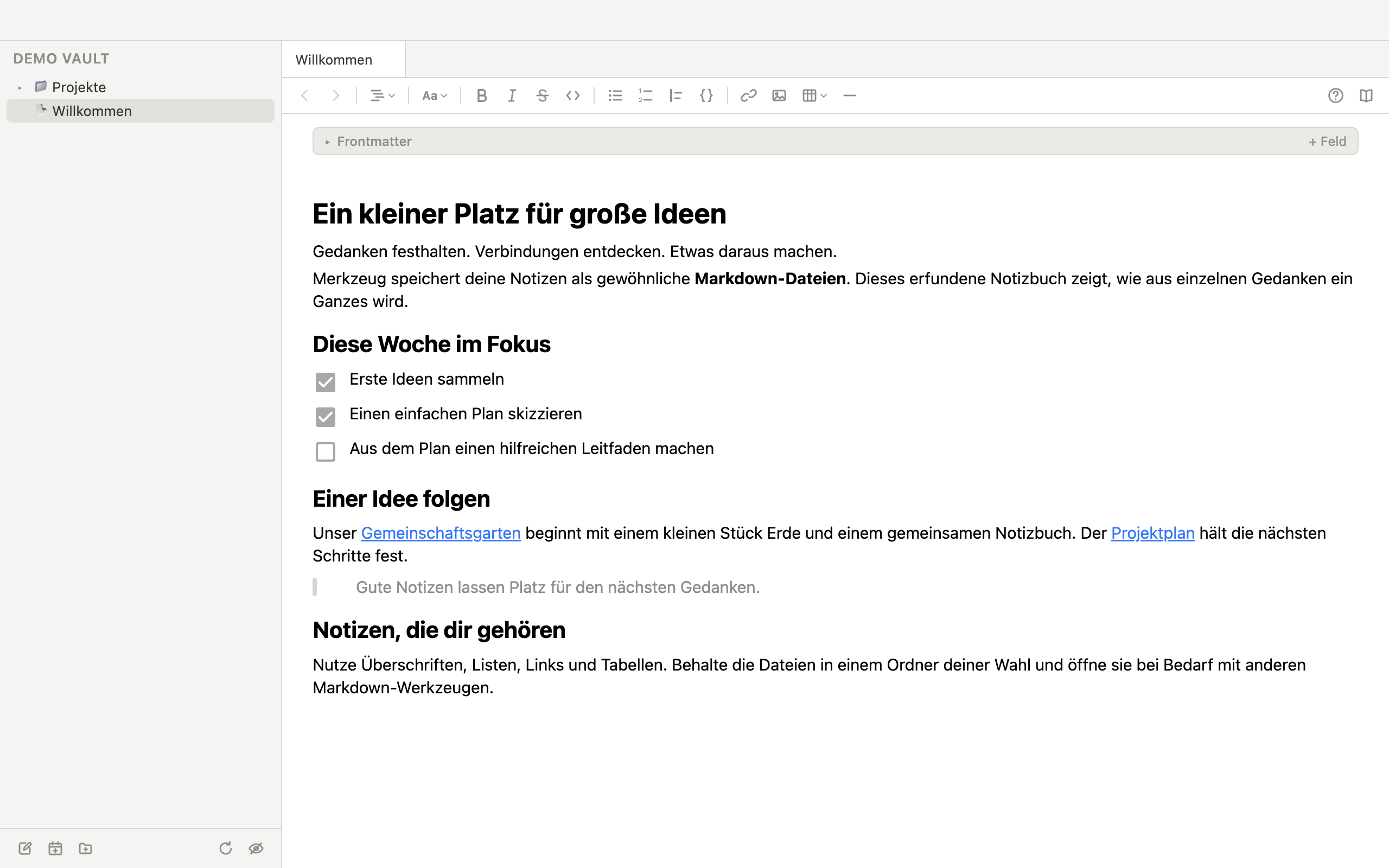 Entwicklungsvorschau von Merkzeug auf dem Mac mit erfundenen Notizen