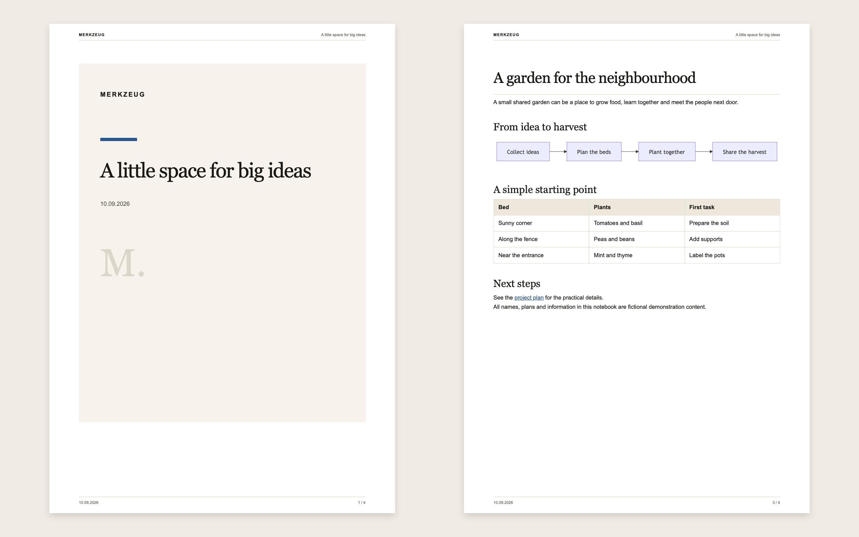PDF template settings with a Project report template assigned to the demo notebook